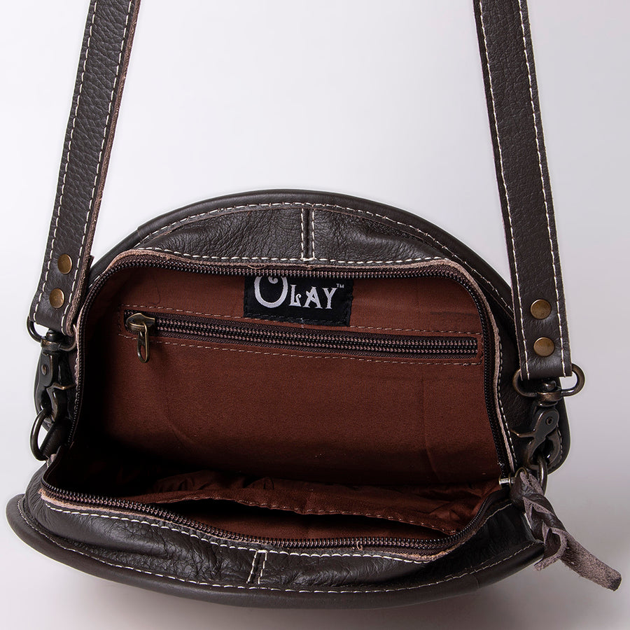 OHLAY Canteen Hand Tooled Genuine Leather Women Bag Western Handbag Purse | Womens Handbags Clutch for Travel Summer