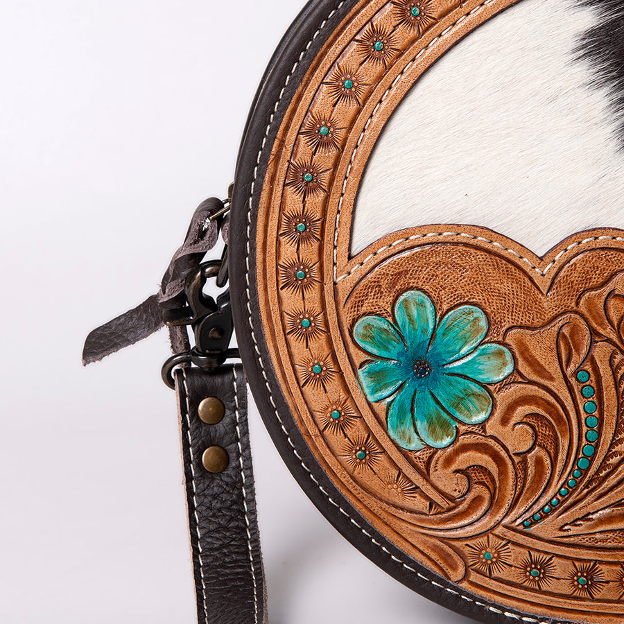 OHLAY Canteen Hand Tooled Genuine Leather Women Bag Western Handbag Purse | Womens Handbags Clutch for Travel Summer