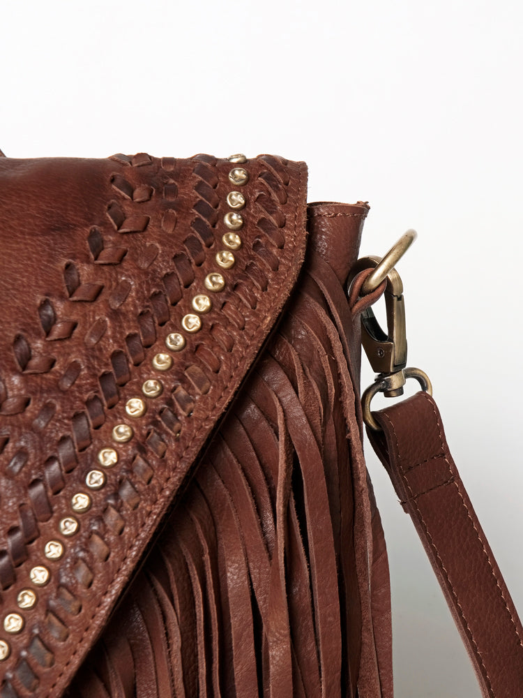 American Darling Messenger Bag - Genuine Vegetable-Tanned Leather Western Purse with Turquoise & Fringes - 14in x 12in