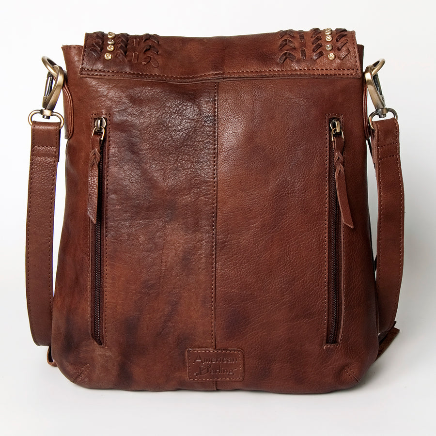 American Darling Messenger Bag - Genuine Vegetable-Tanned Leather Western Purse with Turquoise & Fringes - 14in x 12in