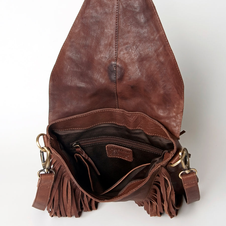 American Darling Messenger Bag - Genuine Vegetable-Tanned Leather Western Purse with Turquoise & Fringes - 14in x 12in