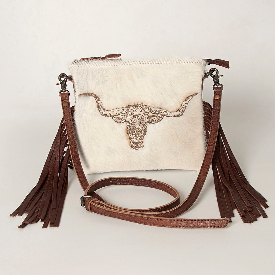 American Darling Western Small Crossbody Bag – Genuine Hair-On Cowhide Leather with Fringes, Adjustable Strap, Handcrafted in Texas