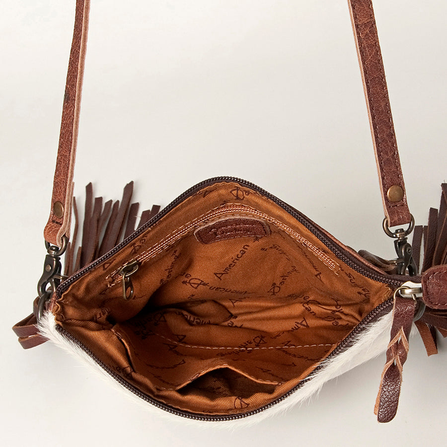 American Darling Western Small Crossbody Bag – Genuine Hair-On Cowhide Leather with Fringes, Adjustable Strap, Handcrafted in Texas