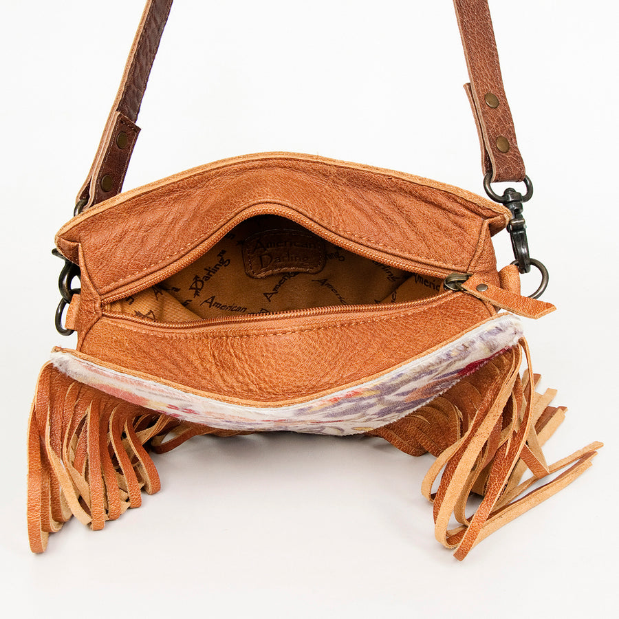 American Darling Cross body Bag, Genuine Leather Western Purse with Hair-On Cowhide, Handcrafted Fringes & YKK Zipper