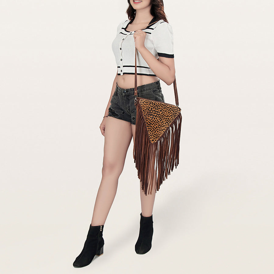 American Darling Cross body Bag, Genuine Leather Western Purse with Hair-On Cowhide, Handcrafted Fringes & YKK Zipper