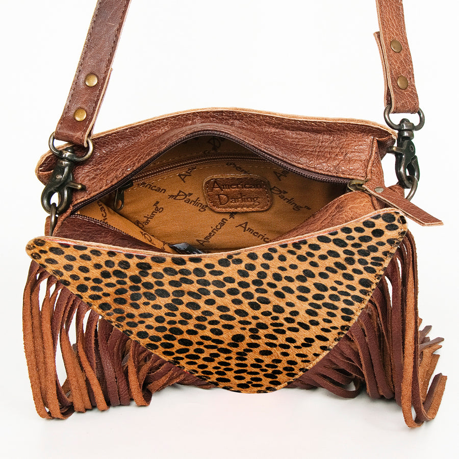 American Darling Cross body Bag, Genuine Leather Western Purse with Hair-On Cowhide, Handcrafted Fringes & YKK Zipper