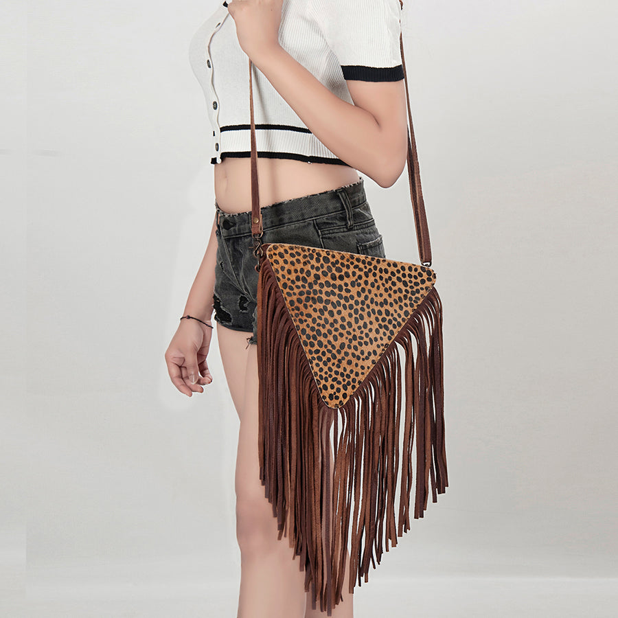 American Darling Cross body Bag, Genuine Leather Western Purse with Hair-On Cowhide, Handcrafted Fringes & YKK Zipper