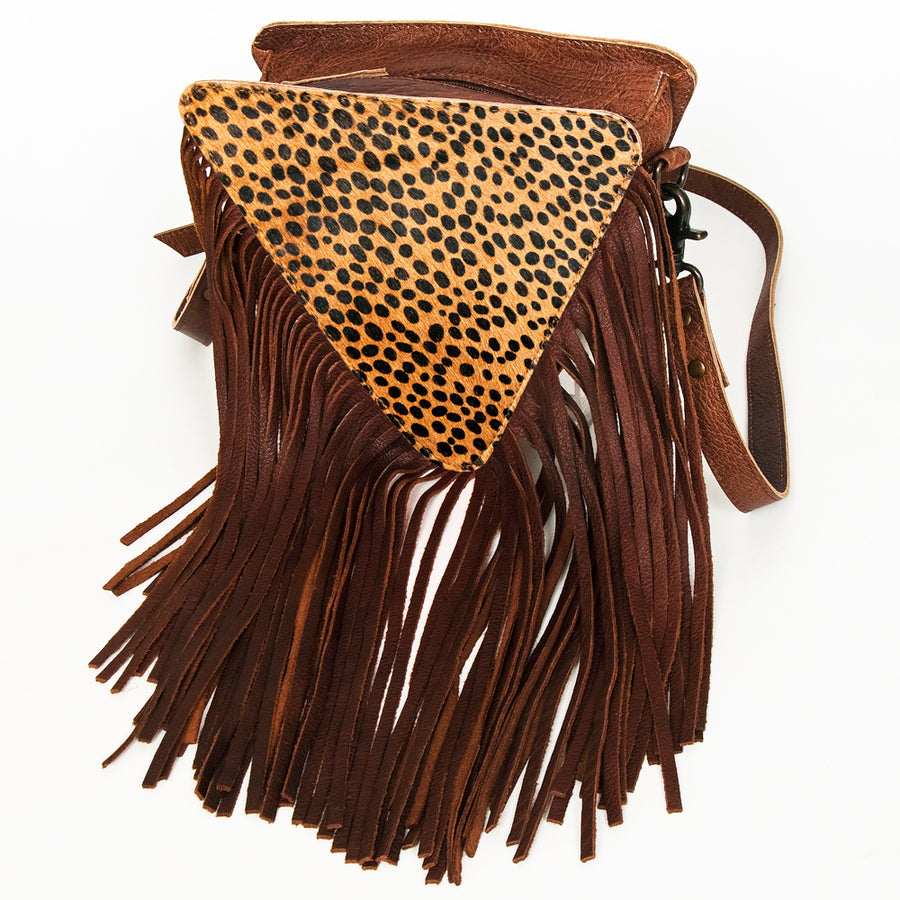 American Darling Western Leather Cross body Bag with Hair-On Cowhide and Long Fringes - Uhorse