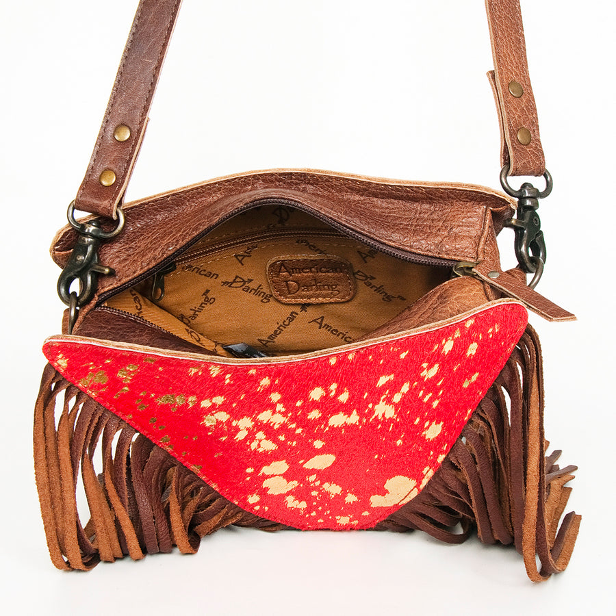 American Darling Cross body Bag, Genuine Leather Western Purse with Hair-On Cowhide, Handcrafted Fringes & YKK Zipper