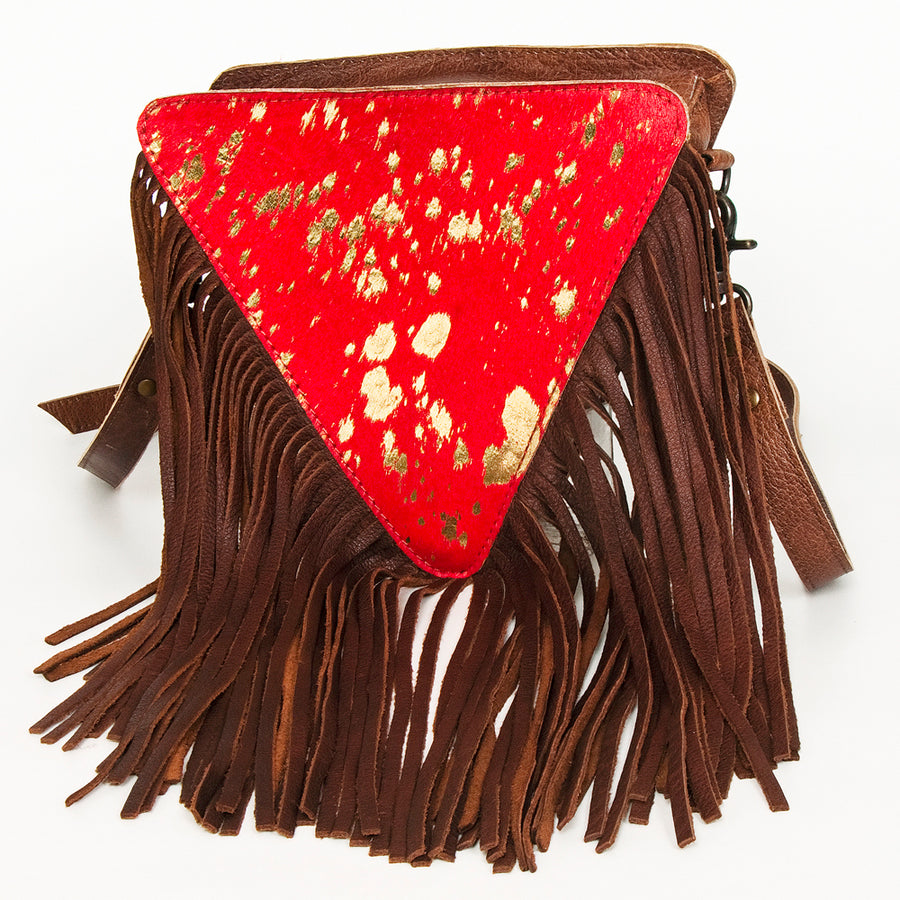 American Darling Western Leather Cross body Bag with Hair-On Cowhide and Long Fringes - Uhorse
