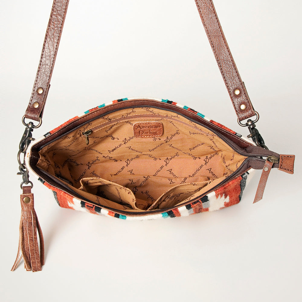American Darling Cross Body Saddle Blanket Fabric Genuine Leather Western Women Bag | Black Handbag Purse Crossbody for Cute