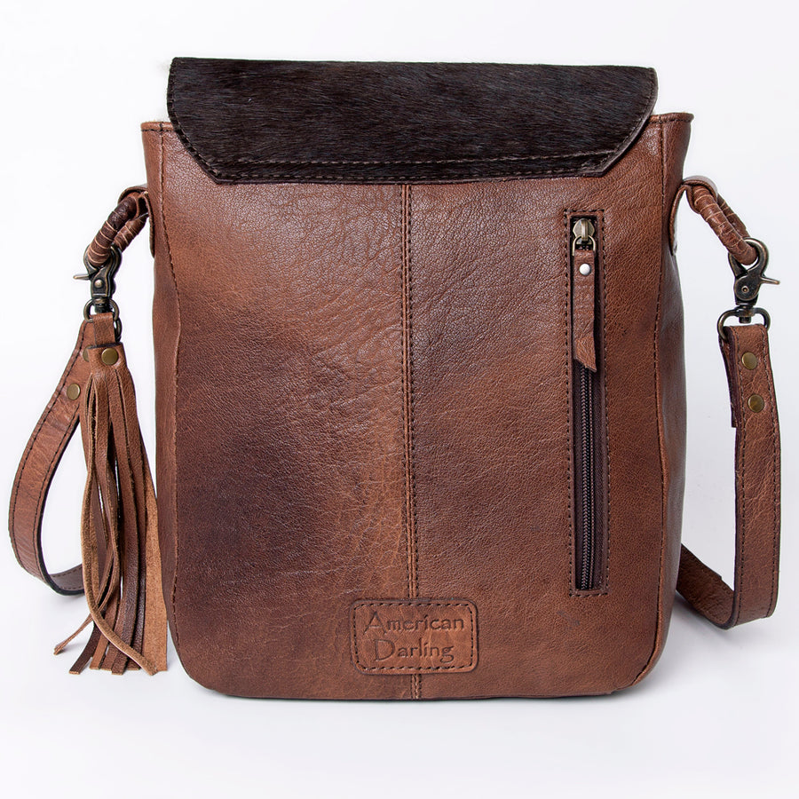 American Darling Small Cross body Bag, Hair-On Cowhide & Hand Tooled Floral Leather, Genuine Vegetable-Tanned Leather Purse