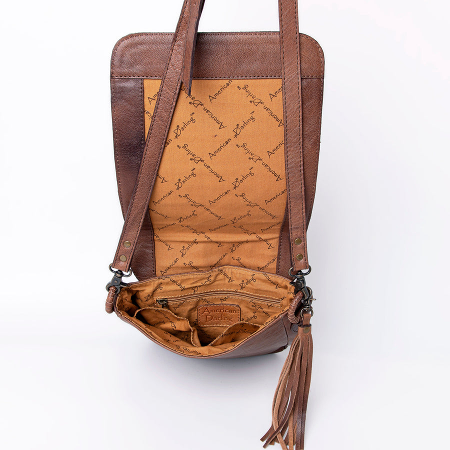 American Darling Small Cross body Bag, Hair-On Cowhide & Hand Tooled Floral Leather, Genuine Vegetable-Tanned Leather Purse