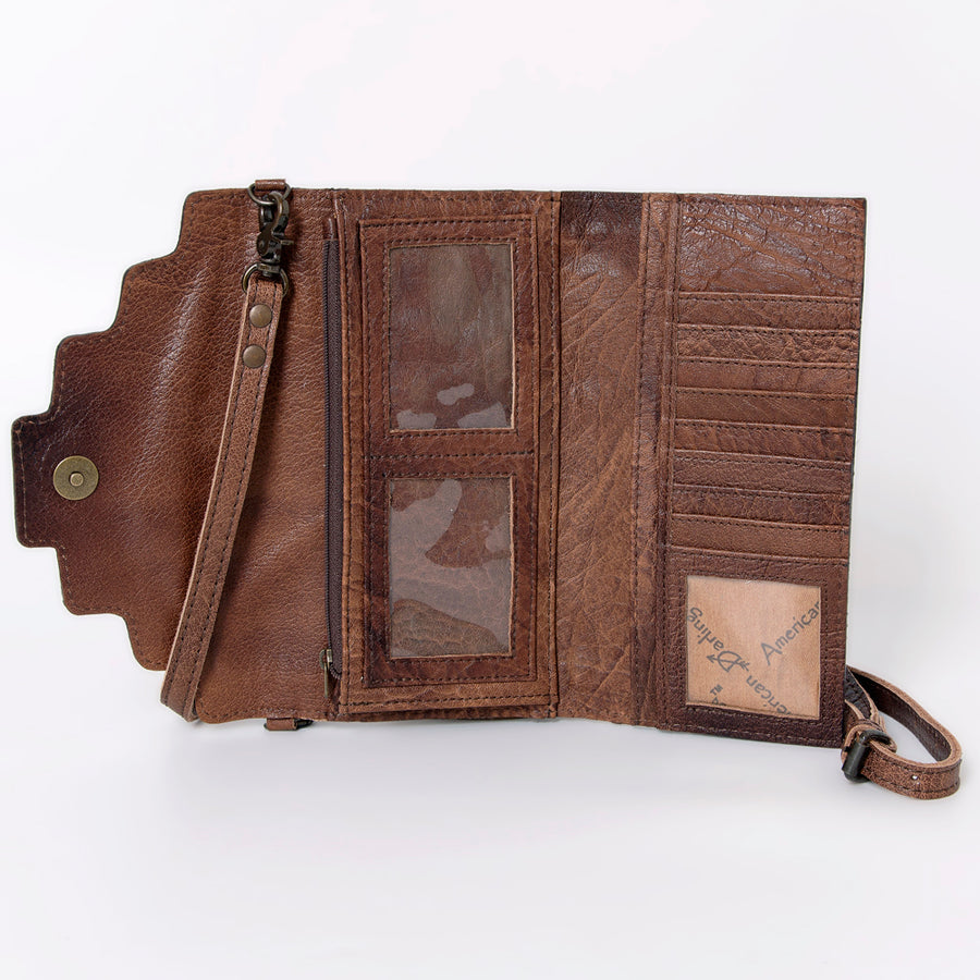 American Darling Wallet, Hair-On Cowhide & Hand Tooled Floral Leather, Genuine Vegetable-Tanned Western Leather Clutch