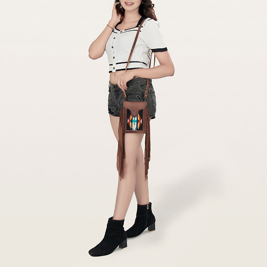 American Darling Cell phone holder, Hair-On Cowhide & Genuine Vegetable-Tanned Leather, Small Western Crossbody Purse