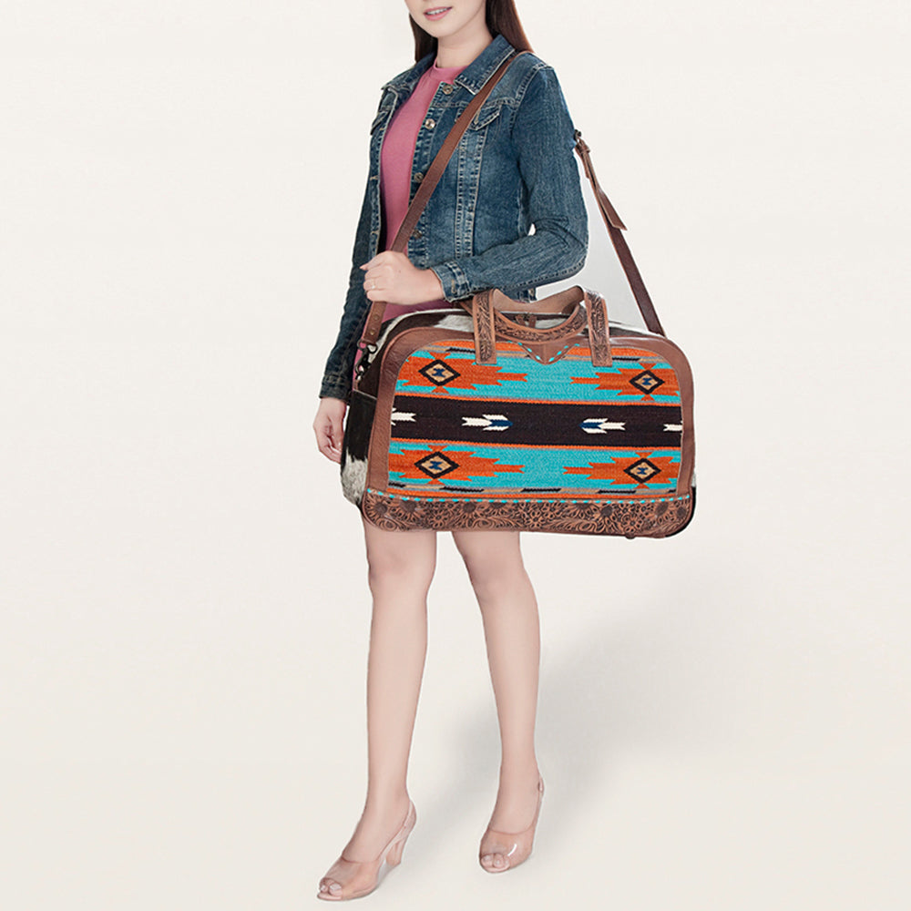 American Darling Duffel Saddle Blanket Hair On Genuine Leather Western Women Bag | Handbag Duffle Weekend Travel Bags