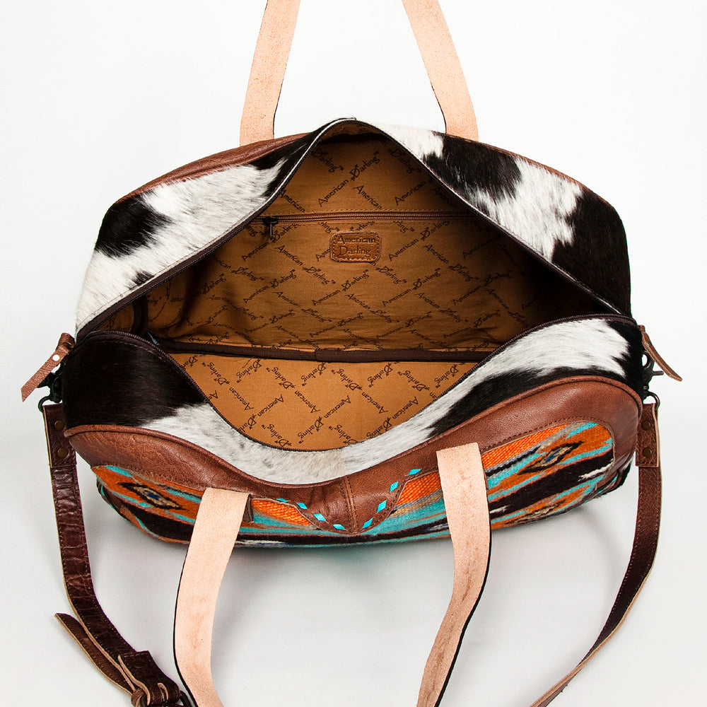 American Darling Duffel Saddle Blanket Hair On Genuine Leather Western Women Bag | Handbag Duffle Weekend Travel Bags