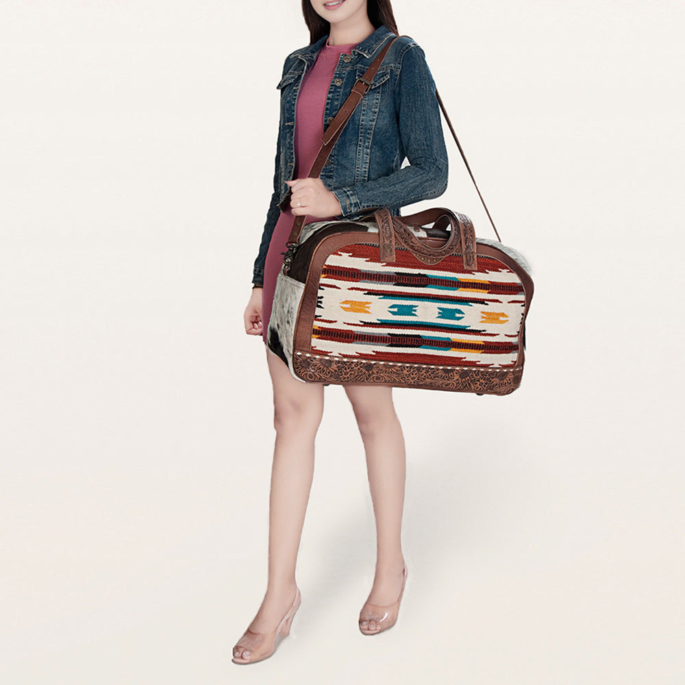 American Darling Duffel Saddle Blanket Hair On Genuine Leather Western Women Bag | Handbag Duffle Weekend Travel Bags