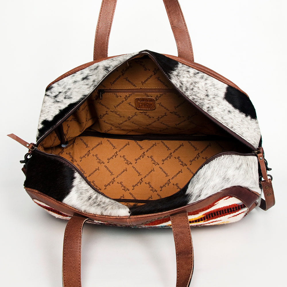 American Darling Duffel Saddle Blanket Hair On Genuine Leather Western Women Bag | Handbag Duffle Weekend Travel Bags