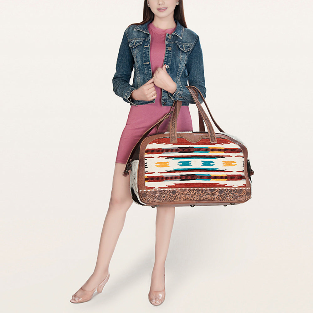 American Darling Duffel Saddle Blanket Hair On Genuine Leather Western Women Bag | Handbag Duffle Weekend Travel Bags