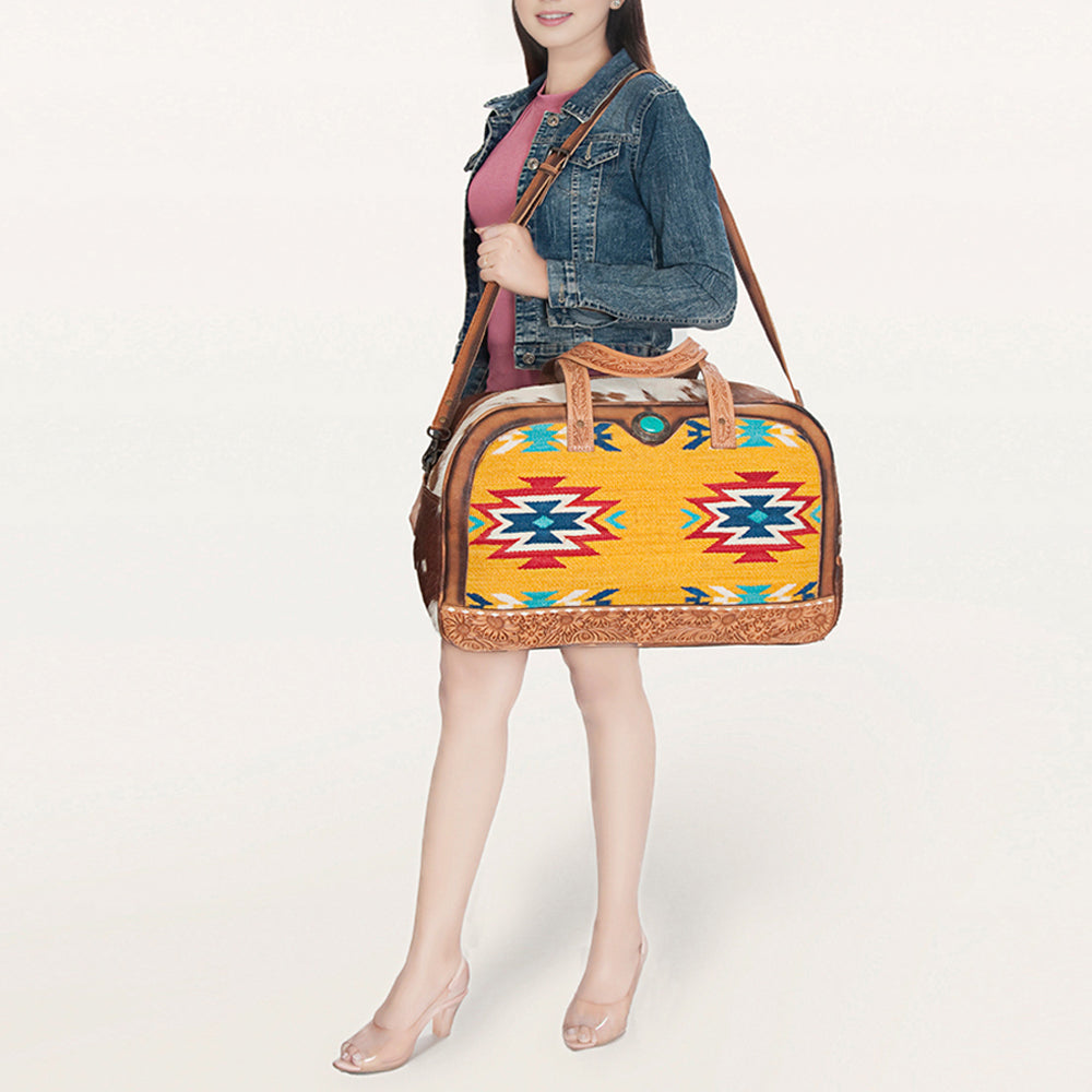American Darling Duffel Saddle Blanket Hair On Genuine Leather Western Women Bag | Handbag Duffle Weekend Travel Bags