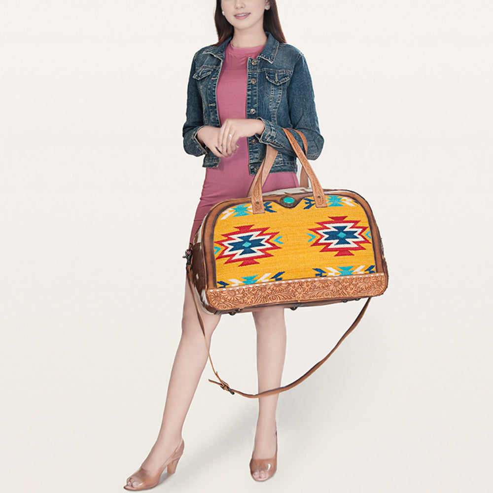 American Darling Duffel Saddle Blanket Hair On Genuine Leather Western Women Bag | Handbag Duffle Weekend Travel Bags