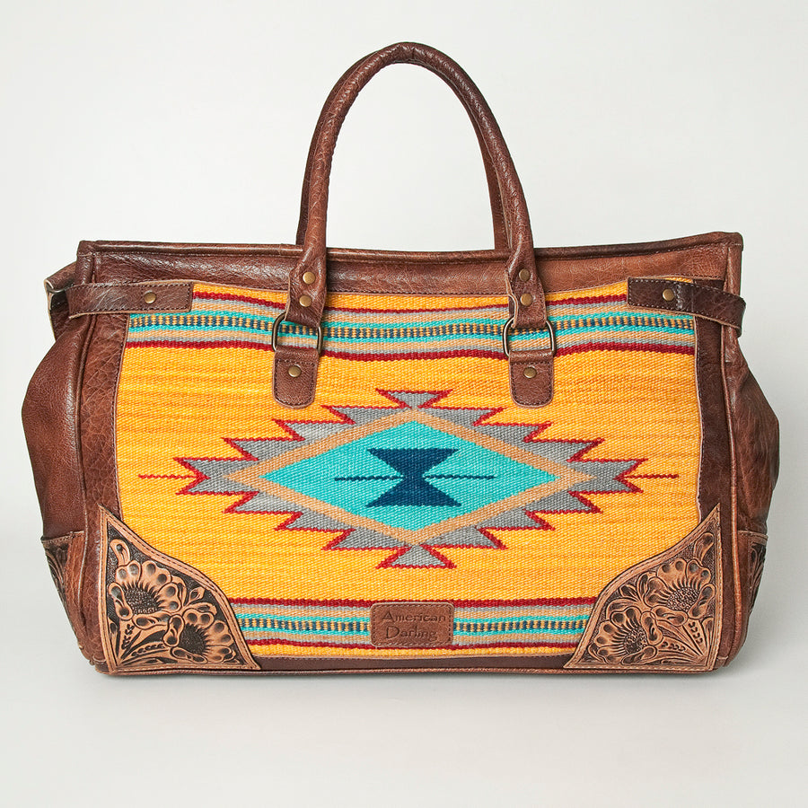 American Darling Duffel Bag Hand Tooled Floral Carved Hair-On Cowhide Genuine Vegetable Tanned Leather Travel Bag YKK Zipper