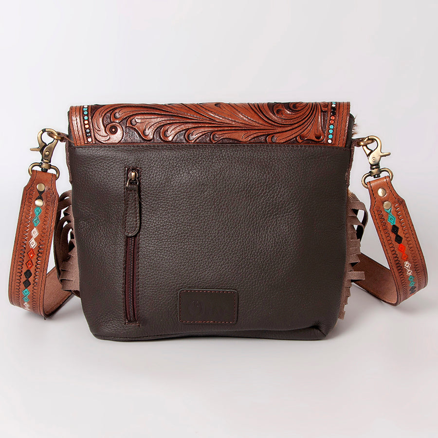 Ohlay Bags Western Hand Tooled Leather Crossbody Bag for Women, Hair On Cowhide Purse with Fringe