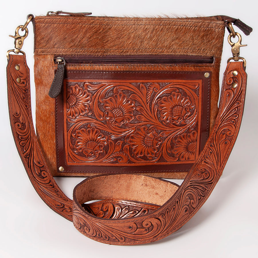 KBK110 Ohlay Western Genuine Hair-On Leather Hand Tooled Women Crossbody Bags