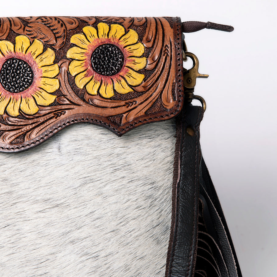 OHLAY Messenger Hand Tooled Hair-On Genuine Leather Women Bag Western Handbag Purse | Womens Handbags Belt for Summer