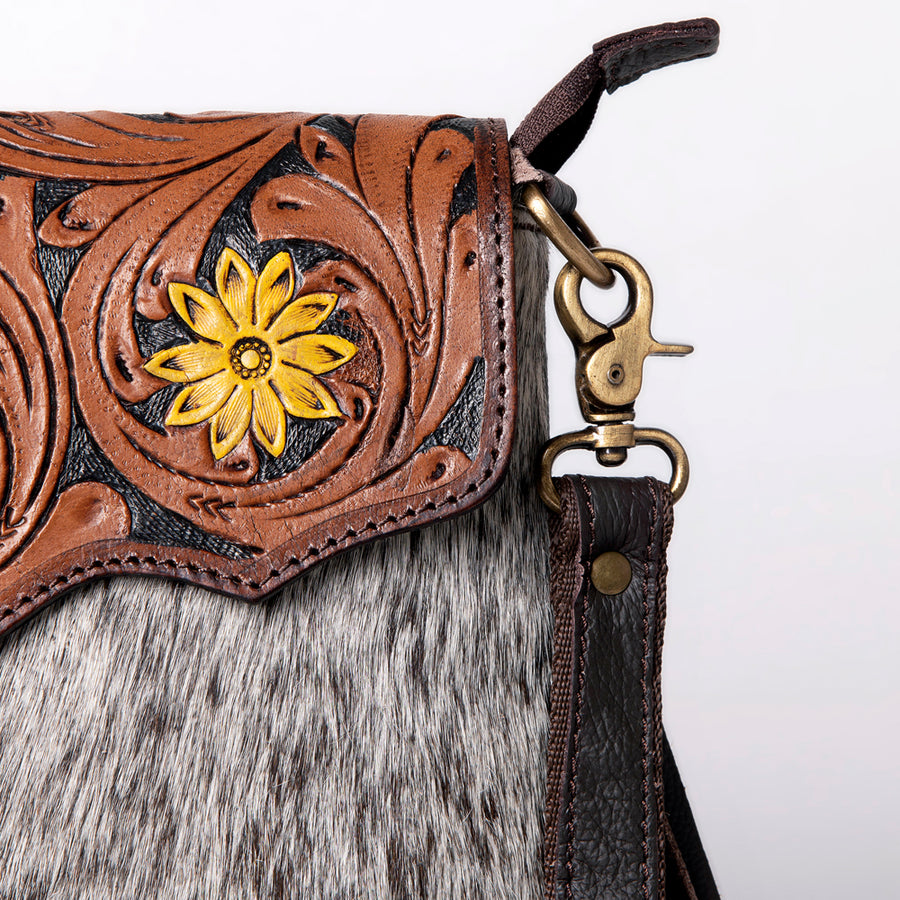 OHLAY Messenger Hand Tooled Hair-On Genuine Leather Women Bag Western Handbag Purse | Womens Handbags Belt for Summer