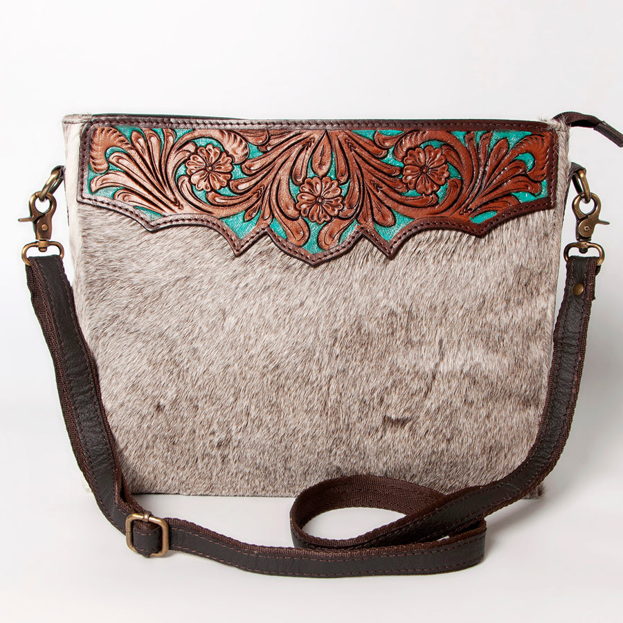 Ohlay Bags KBA112 Cross Body I Hand Tooled Hair-On Genuine Leather Women Bag Western Handbag Purse