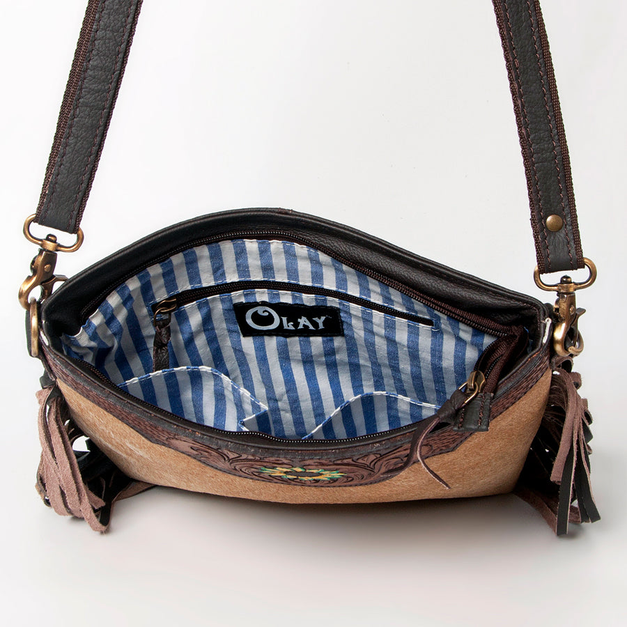 Ohlay Bags KBA114 Cross Body I Hand Tooled Hair-On Genuine Leather Women Bag Western Handbag Purse