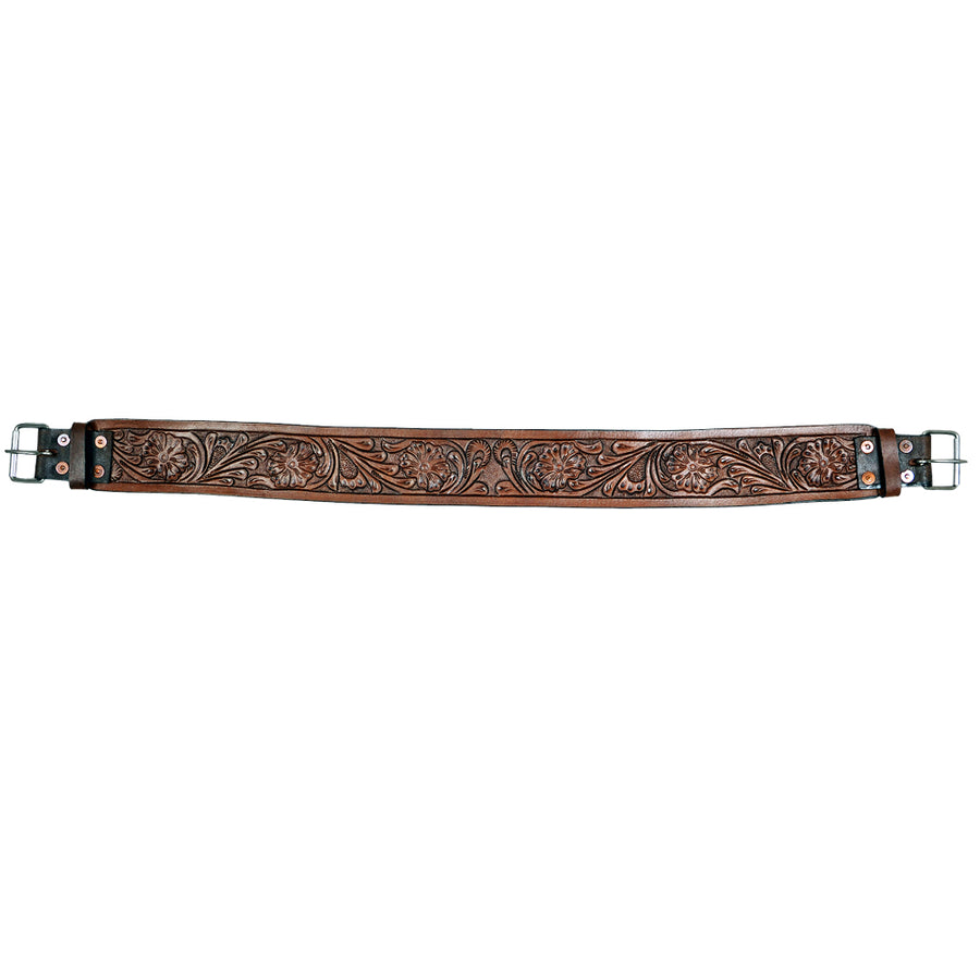 Horse Saddle Cinch Girth Handtooled Leather Antique Tan Comfytack by Hilason