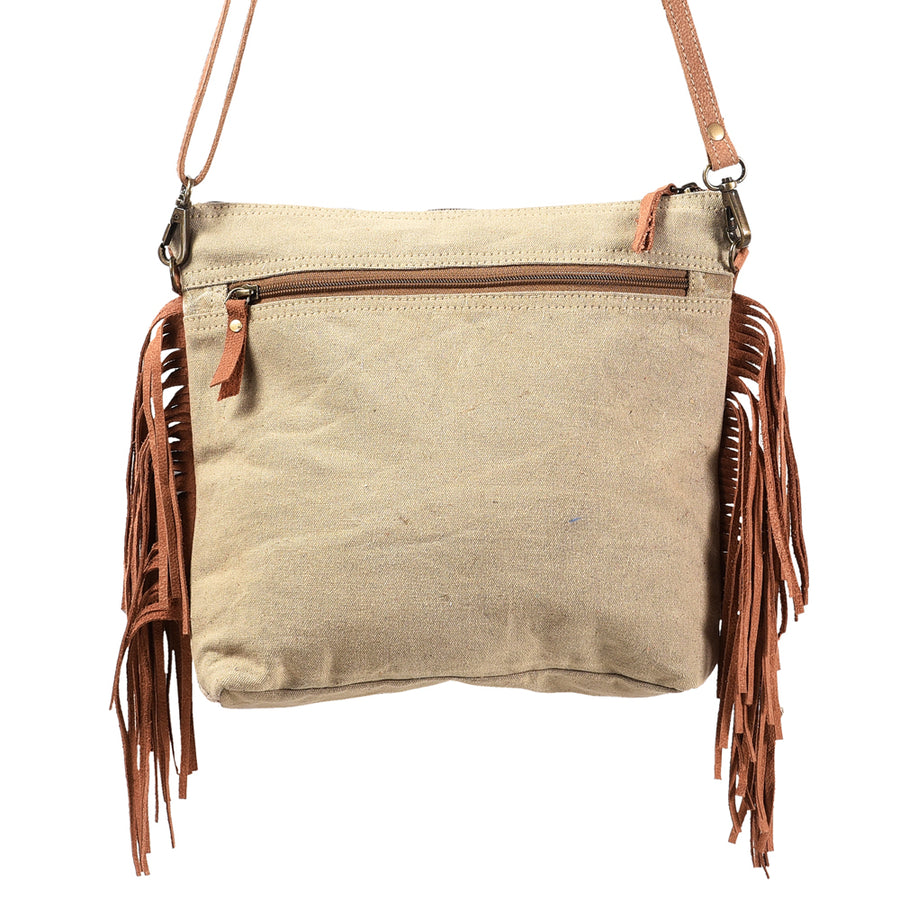 OHLAY Bucket Upcycled Wool Canvas Hair On Genuine Leather Women Bag Western Handbag Purse | Womens Handbags Belt for Summer