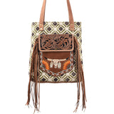 OHLAY KB367 TOTE Hand Tooled Upcycled Wool Canvas Genuine Leather women bag western handbag purse