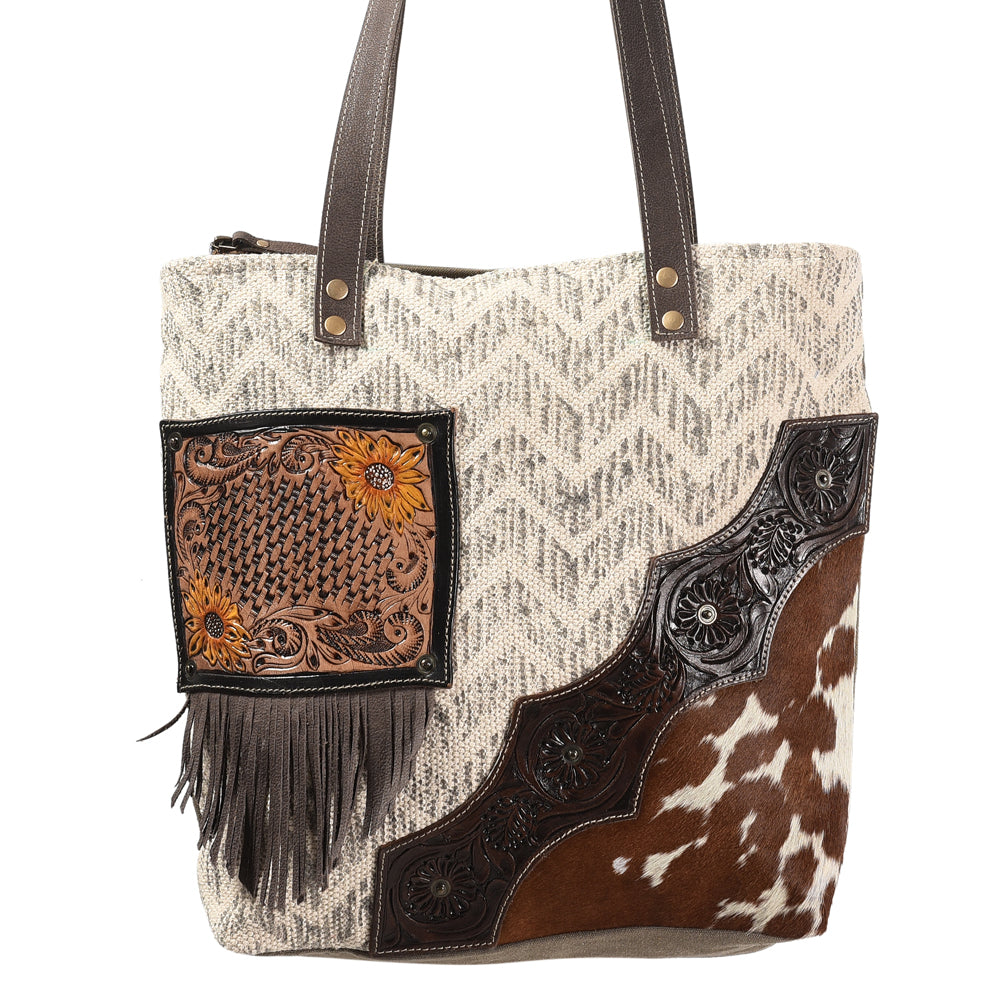 OHLAY KB373 TOTE Hand Tooled Upcycled Wool Canvas Hair-on Genuine Leather women bag western handbag purse
