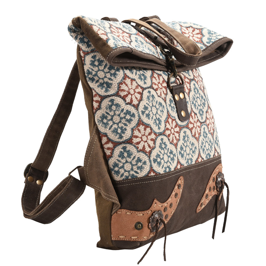 OHLAY Backpack Upcycled Canvas Genuine Leather Women Bag Western Handbag Purse | Womens Handbags Belt for Purses Summer