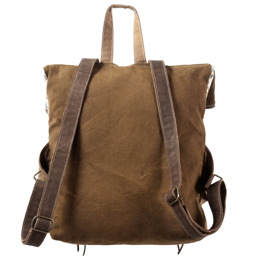 OHLAY Backpack Upcycled Canvas Genuine Leather Women Bag Western Handbag Purse | Womens Handbags Belt for Purses Summer