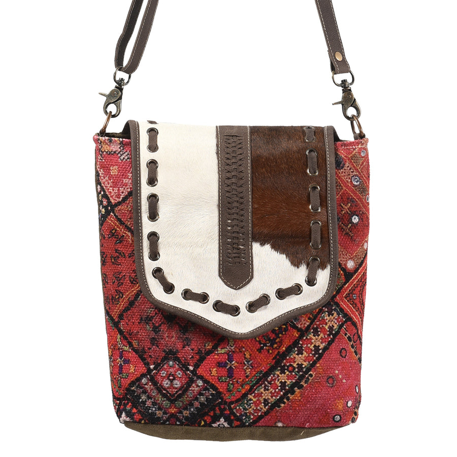 OHLAY Messenger Upcycled Wool Canvas Hair-On Genuine Leather Women's Bag Western Handbag Purse Womens Handbags Purses