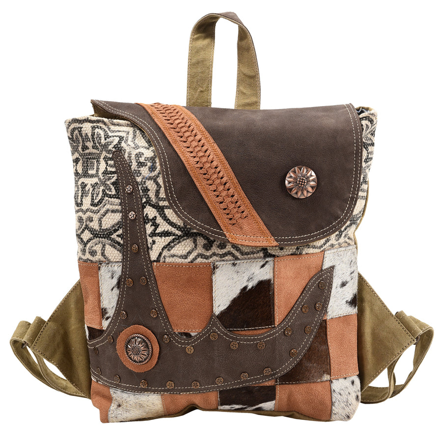 OHLAY Backpack Upcycled Canvas Hair-On Genuine Leather Women Bag Western Handbag Purse Womens Handbags Belt for Purses Summer