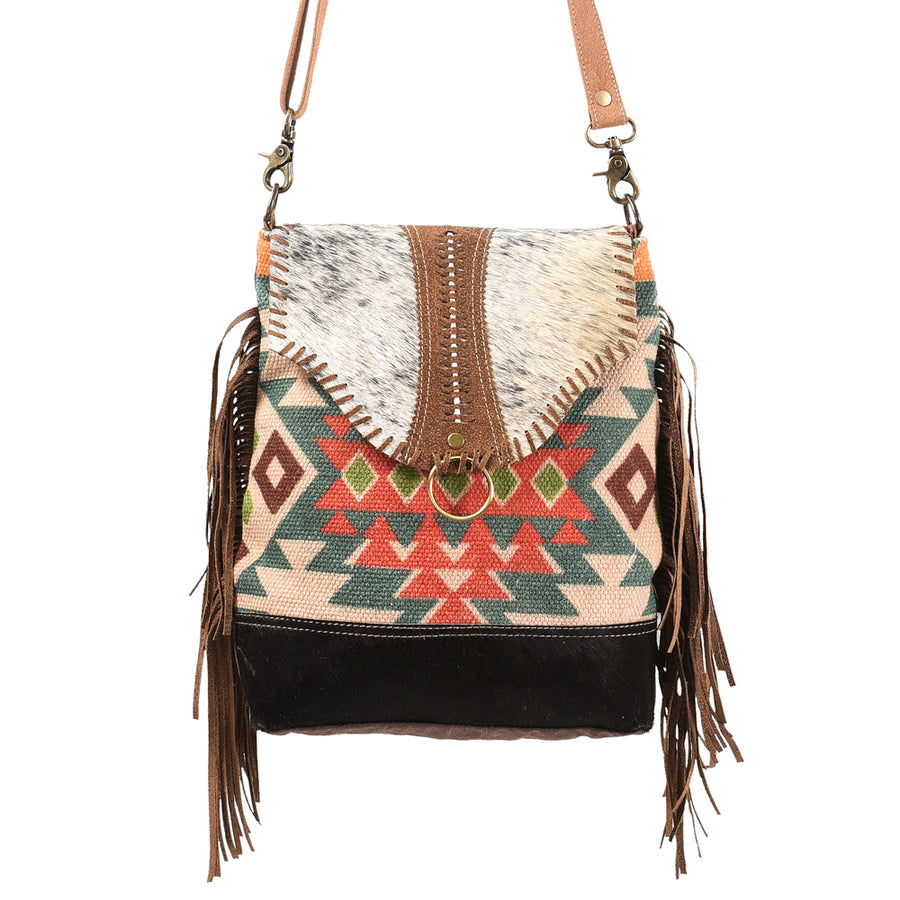 OHLAY Messenger Upcycled Wool Canvas Hair-On Genuine Leather Women's Bag Western Handbag Purse Womens Handbags Purses