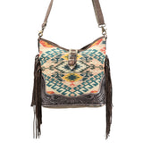 OHLAY KB396 Cross Body Hand Tooled Upcycled Wool Upcycled Canvas Hair-On Genuine Leather women bag western handbag purse