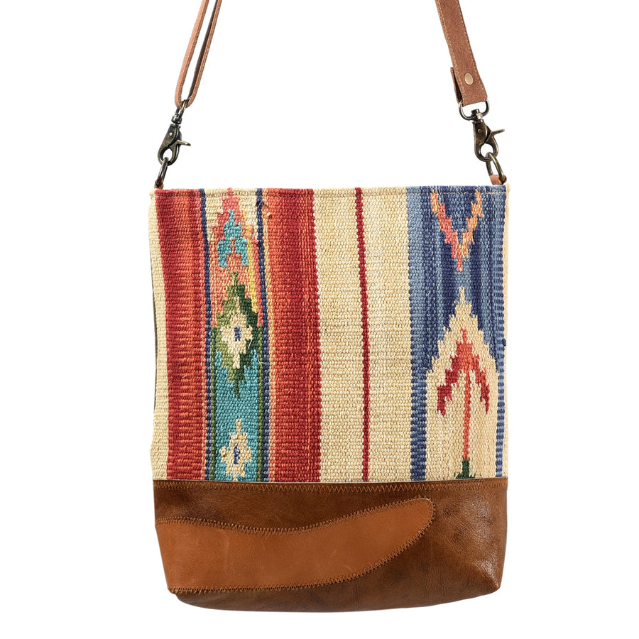 OHLAY Large Crossbody Upcycled Wool Canvas Genuine Leather Women Bag Western Handbag Purse | Womens Handbags Belt for Summer