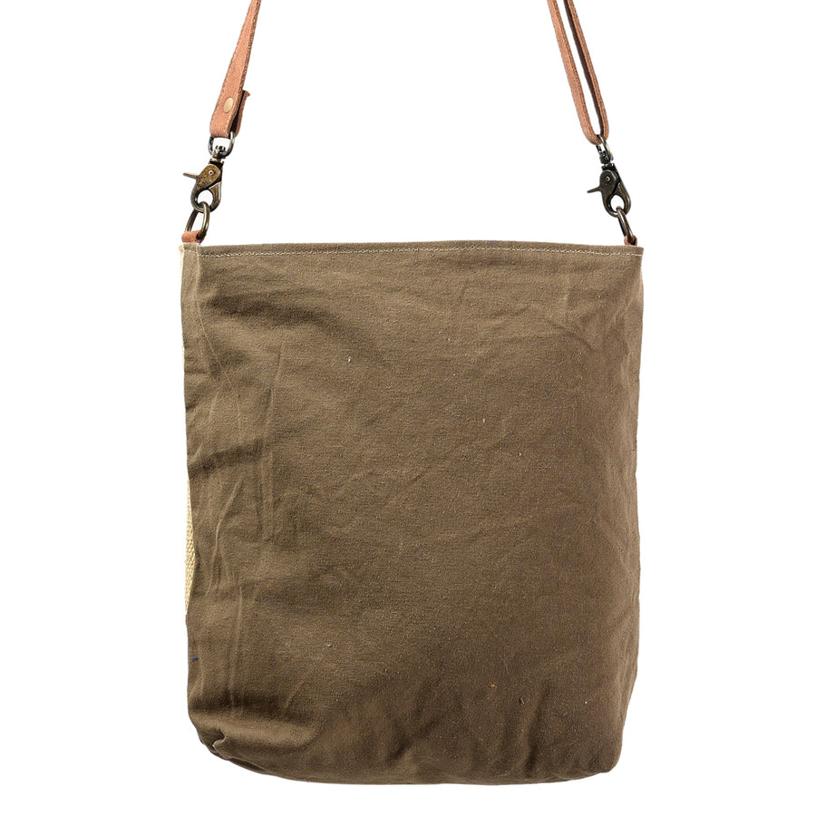 OHLAY Large Crossbody Upcycled Wool Canvas Genuine Leather Women Bag Western Handbag Purse | Womens Handbags Belt for Summer
