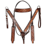 HILASON Western American Leather Horse Headstall & Breast Collar Floral Carved Tack Set Dark Brown