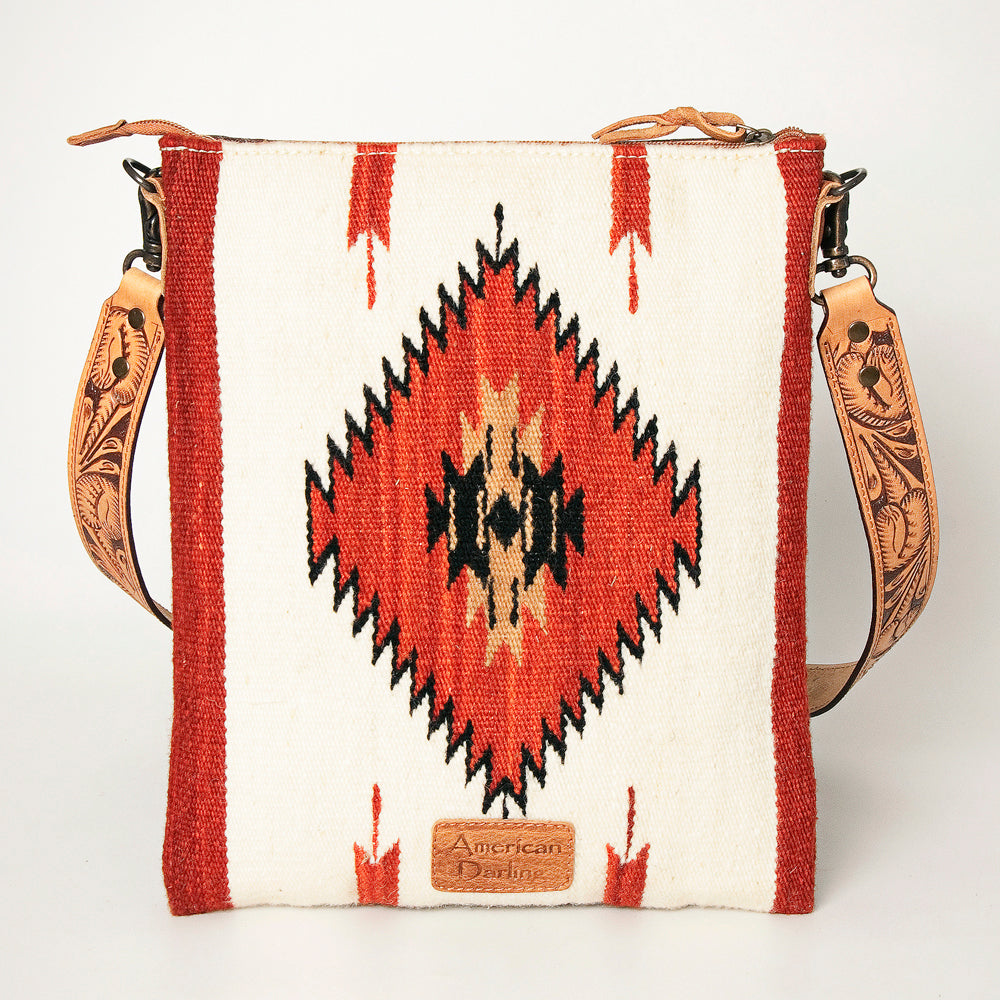 American Darling Cross Body Saddle Blanket Fabric Genuine Leather Western Women Bag | Handbag Purse Crossbody for Cute