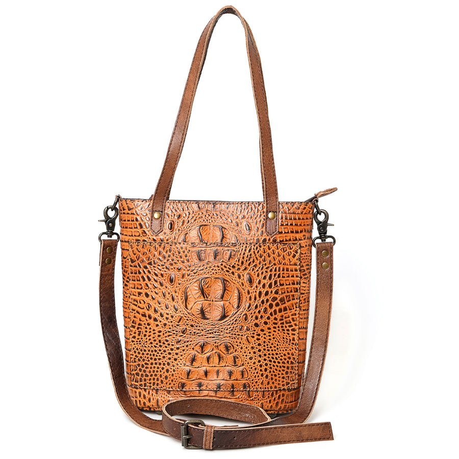 American Darling Western Leather Tote Bag, Crocodile Embossed Full Grain Genuine Leather, Eco-Friendly Handcrafted Purses
