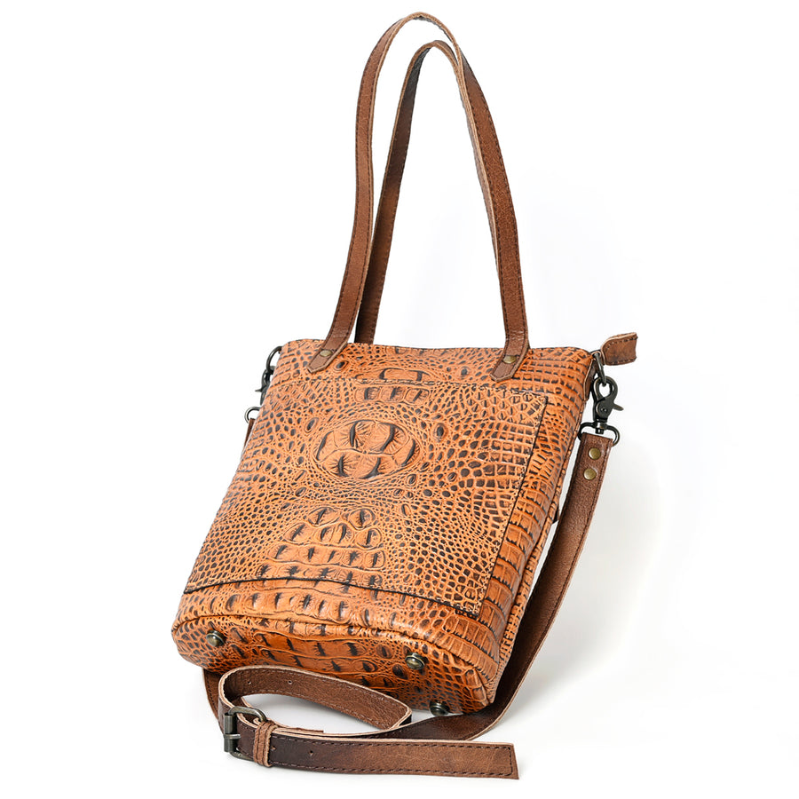 American Darling Western Leather Tote Bag, Crocodile Embossed Full Grain Genuine Leather, Eco-Friendly Handcrafted Purses