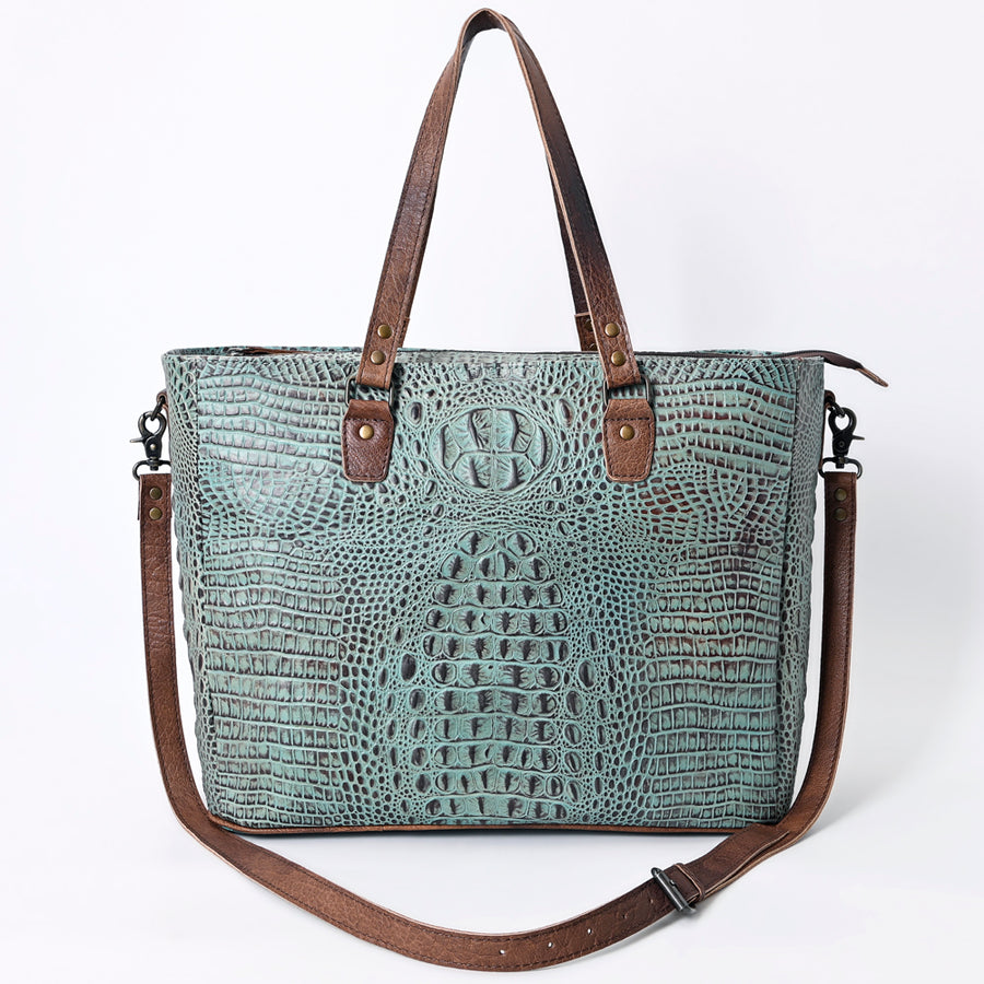 American Darling Western Leather Tote Bag, Crocodile Embossed Full Grain Genuine Leather, Eco-Friendly Large Shopper Bag